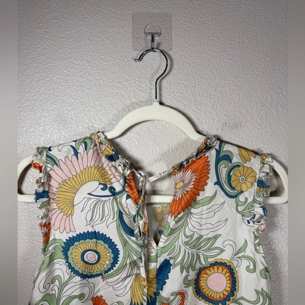 J Crew Ornate Floral Silk Sleeveless Top Blouse Retro size 0 Small F1